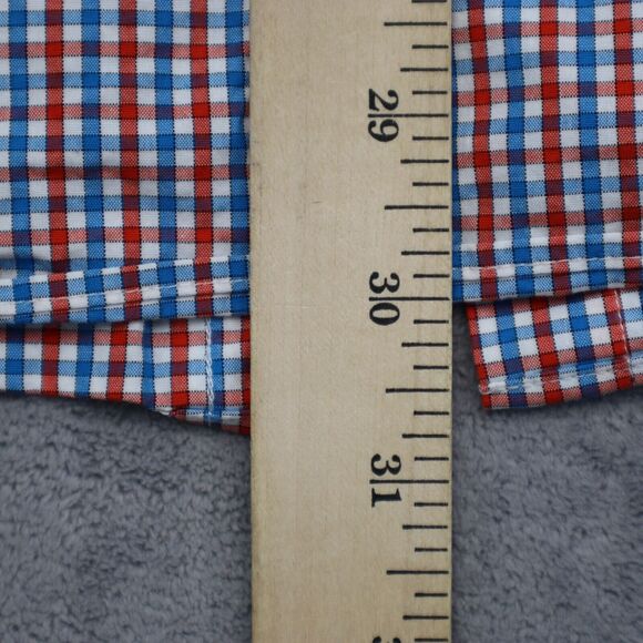J Crew Shirt Mens Large 16 .5 Blue Red Plaid Dress Workwear Office Button Up - Picture 4 of 16